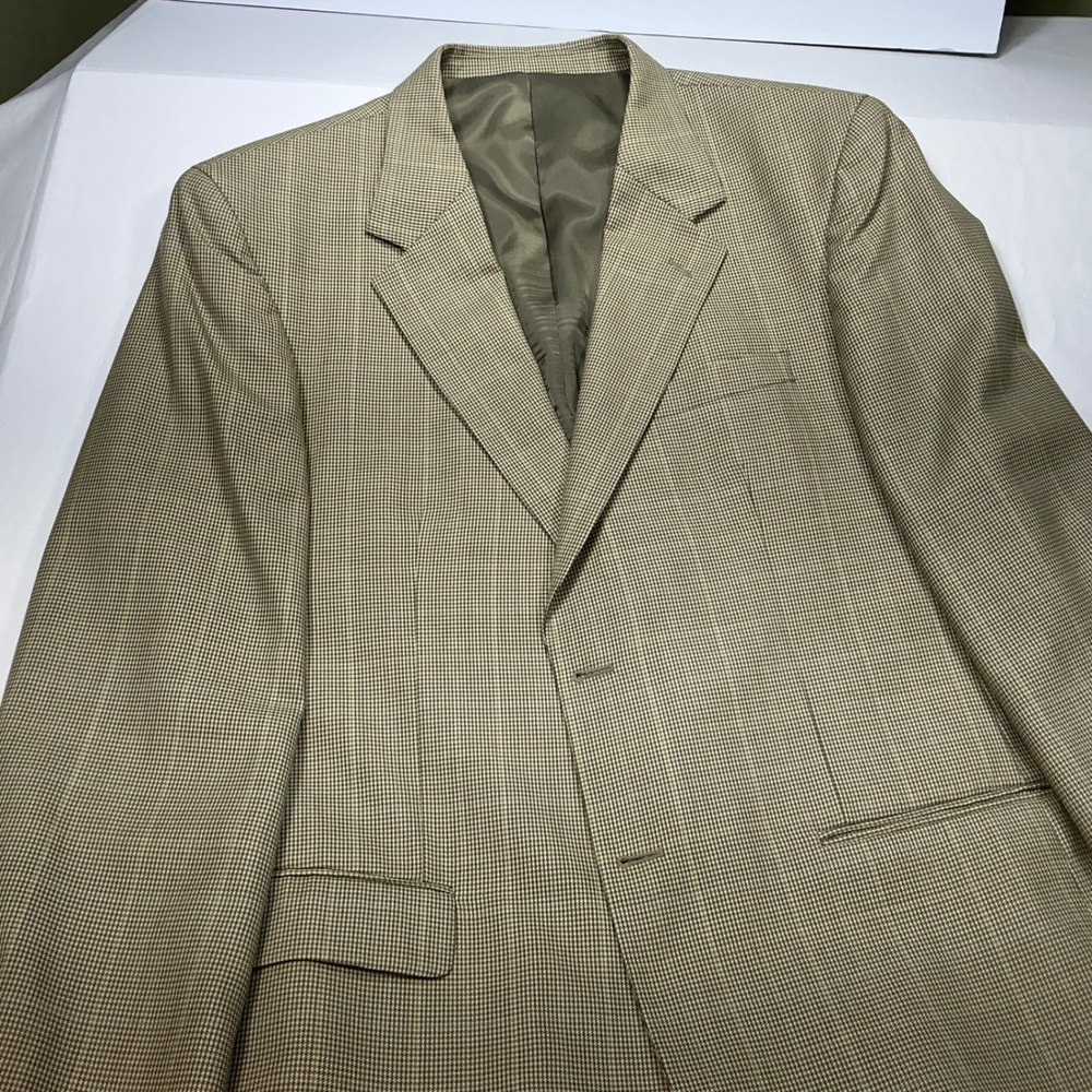 Zino Mens 44L Houndstooth Wool Blazer Sport Coat Jacket Beige Classic Fit - Picture 5 of 8